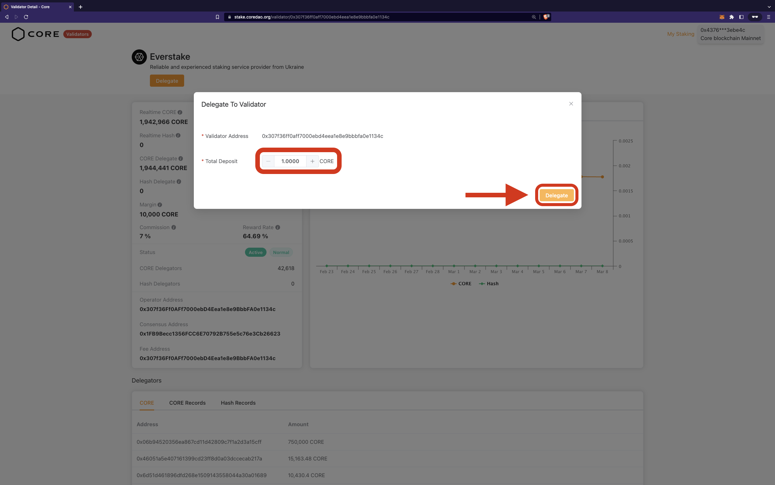 How To Stake CORE Using MetaMask Wallet Everstake Blog