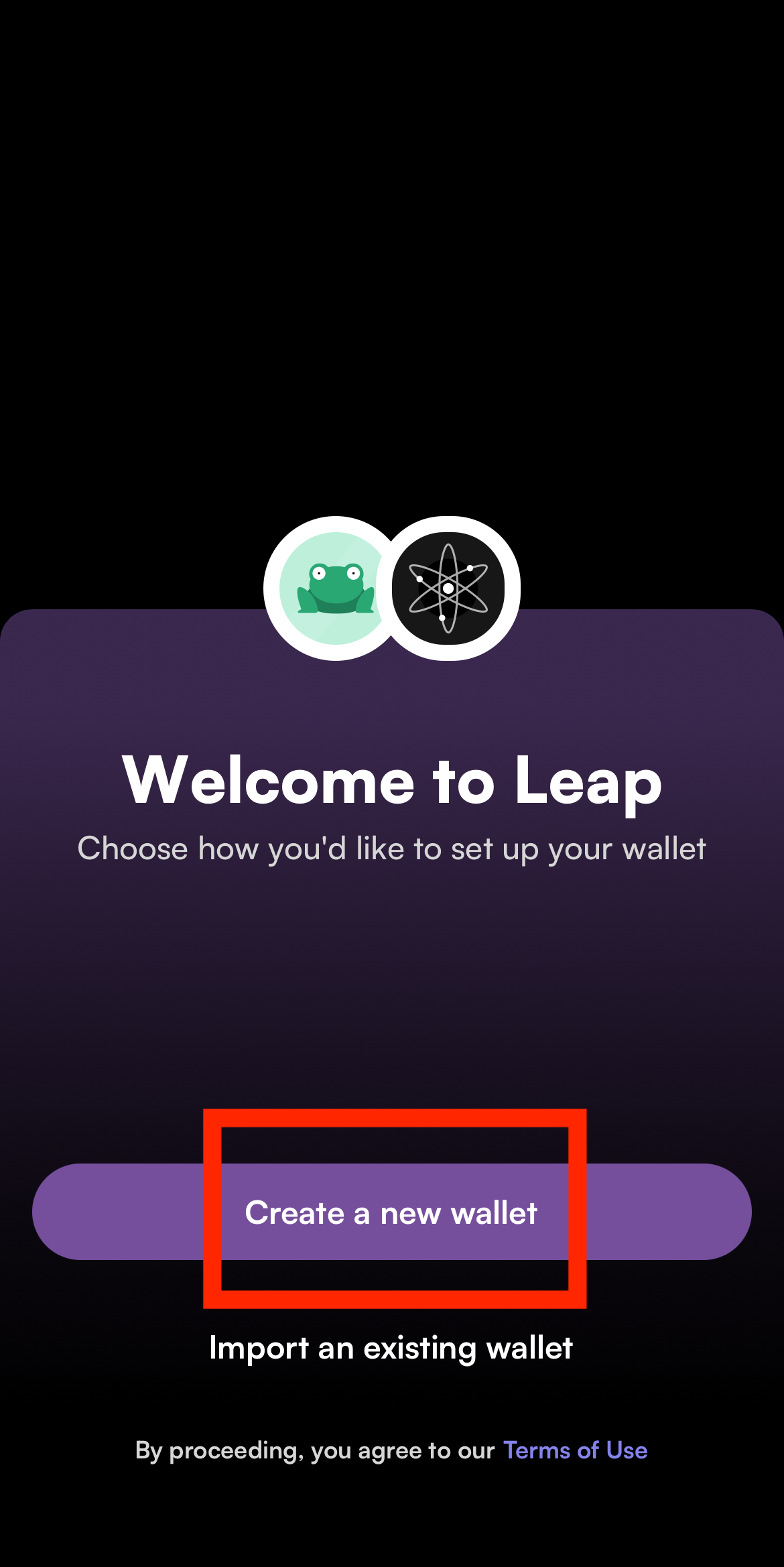 Leap wallet, create new wallet