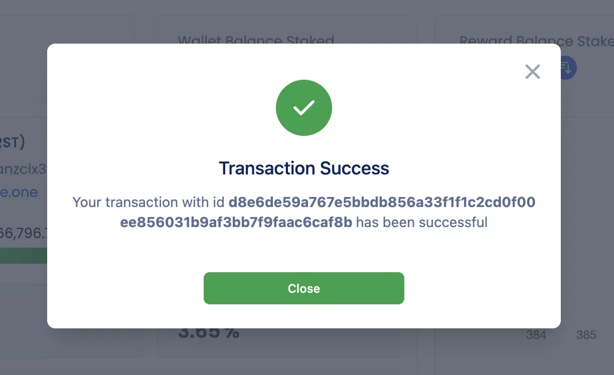 Success transaction pop-up