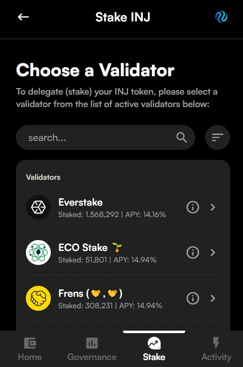 Choose a validator