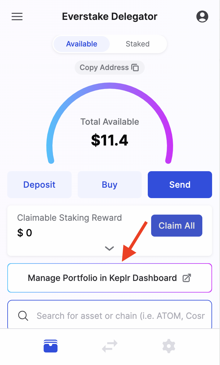 Keplr wallet, start staking