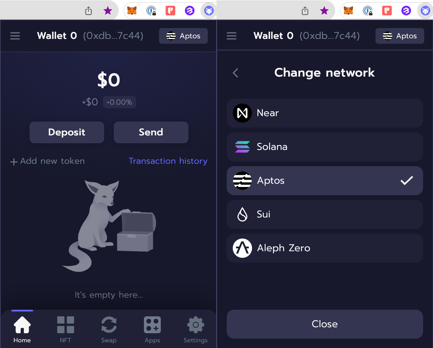 Open Nightly wallet and choose the correct network in the right upper corner