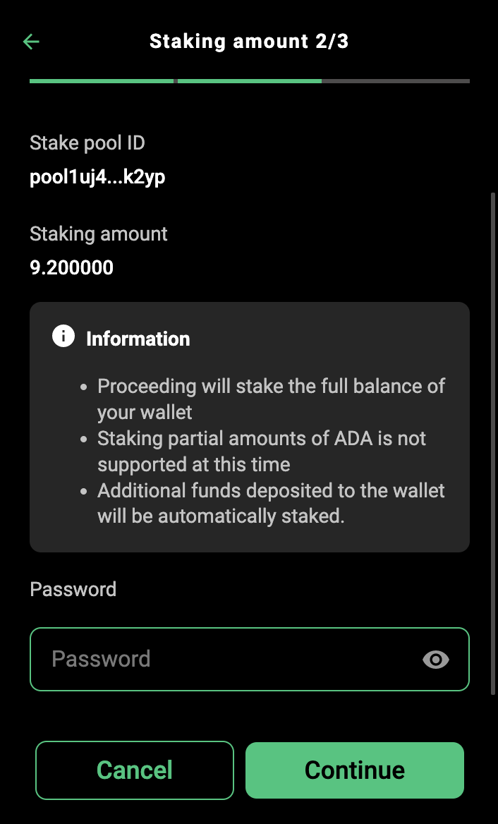 Gero Wallet Confirm Staking Amount