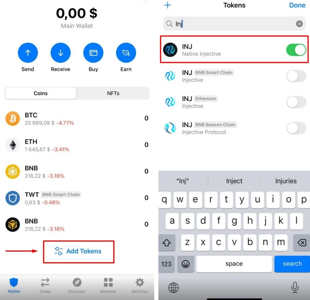  Add INJ Tokens 