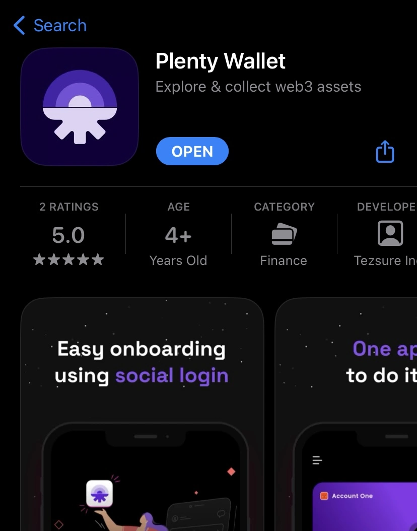 Plenty wallet, opening app
