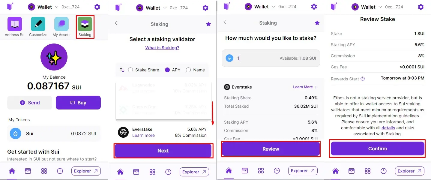 How to stake SUI via Ethos wallet