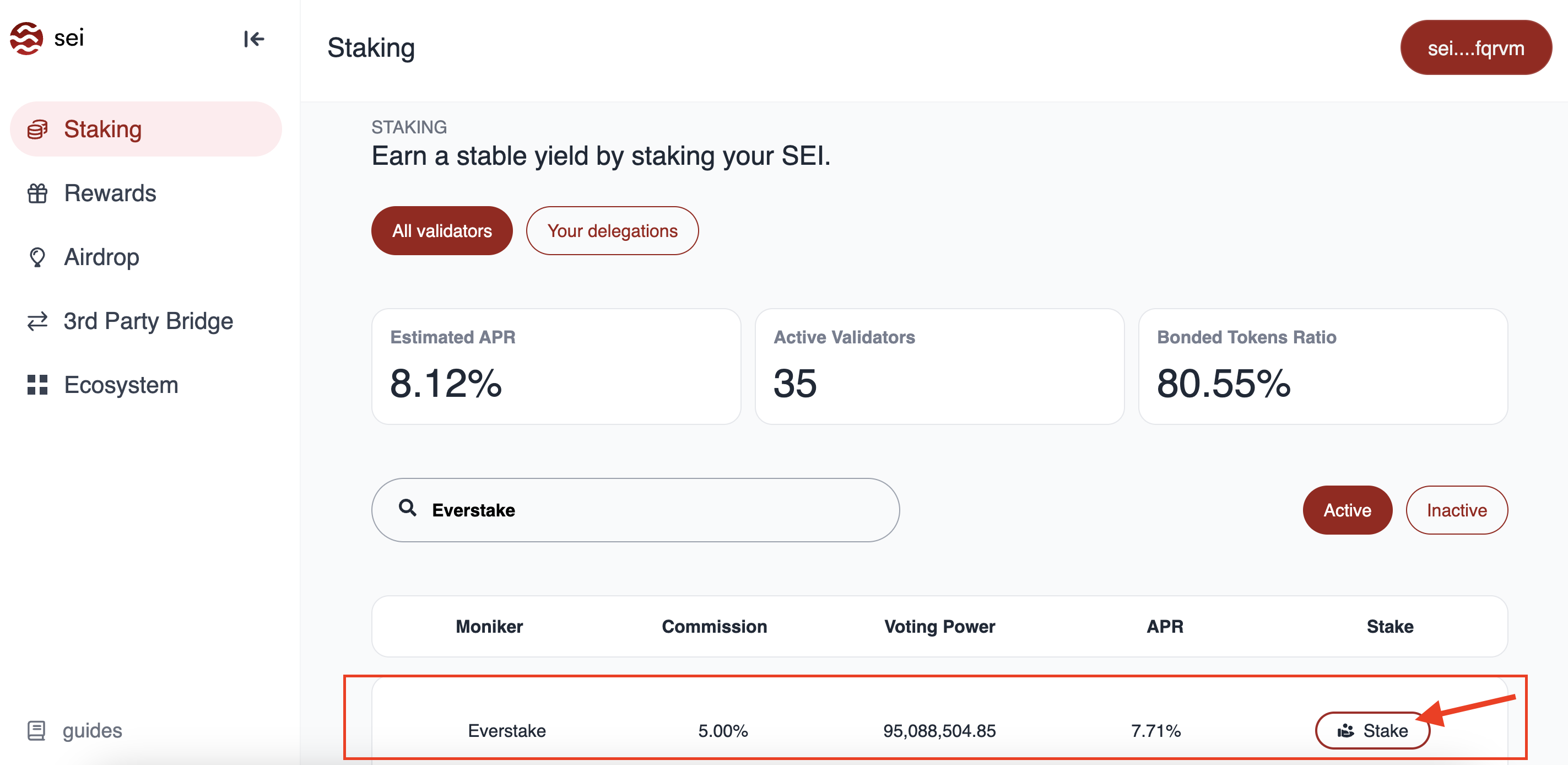 Search for the Validator and Initiate Staking