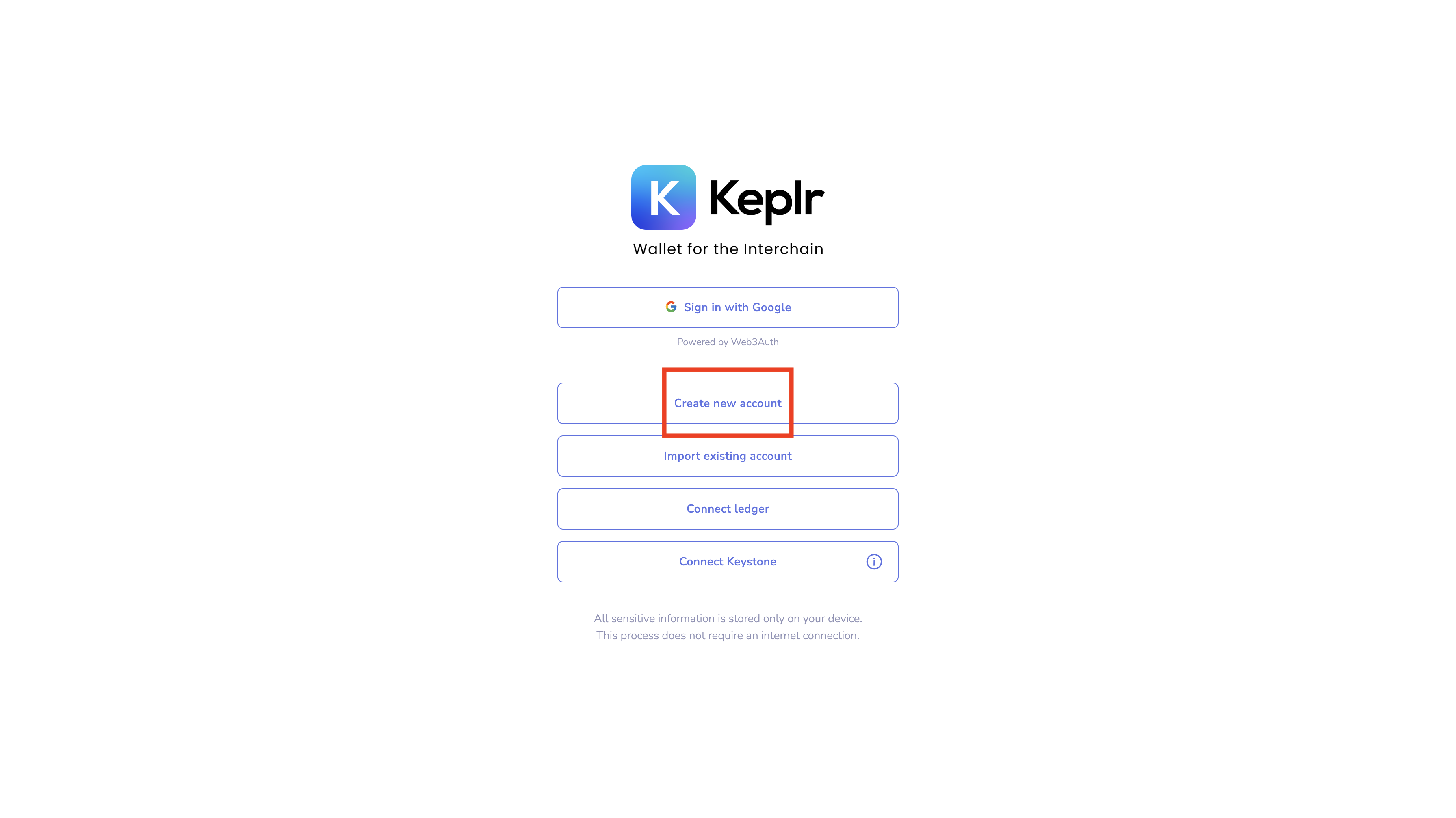 Keplr Wallet, creating a new account