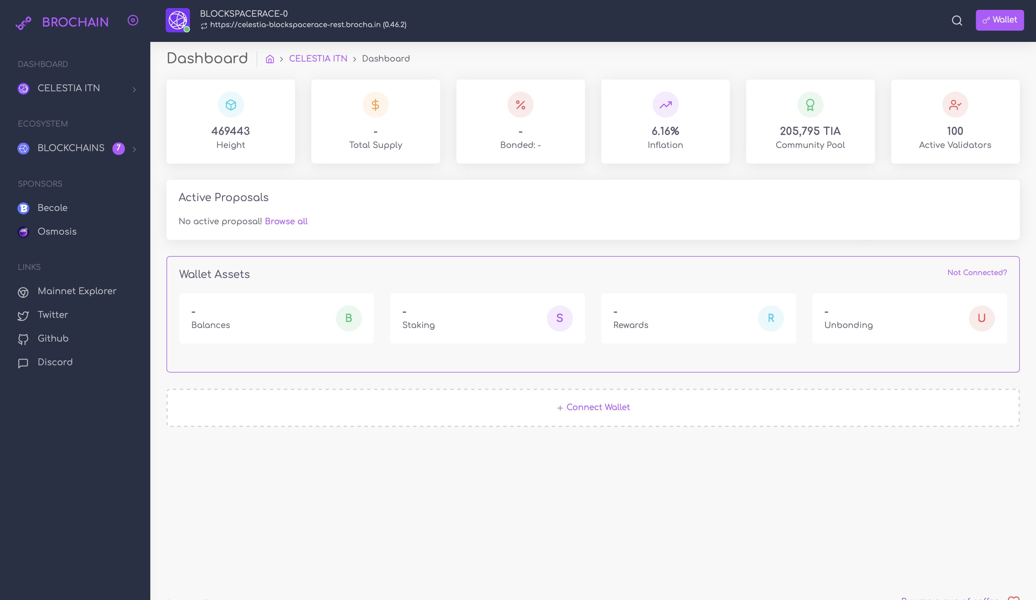 Brochain explorer, main menu