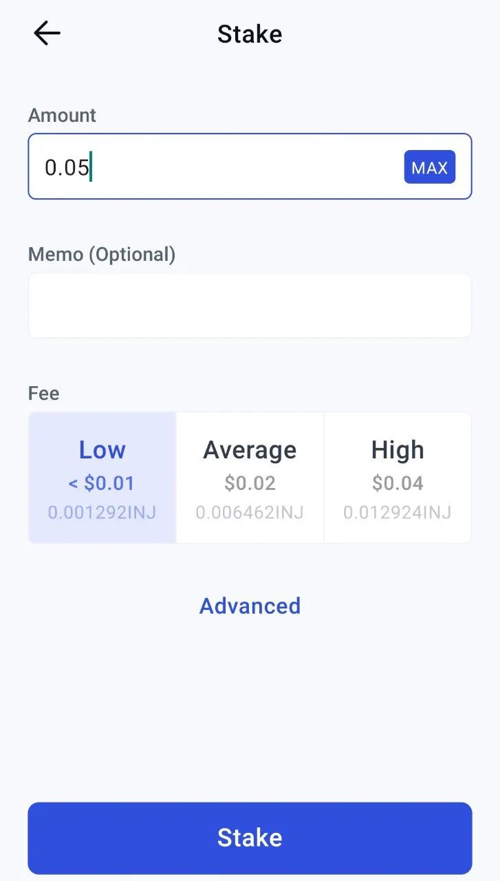 Enter the staking amount