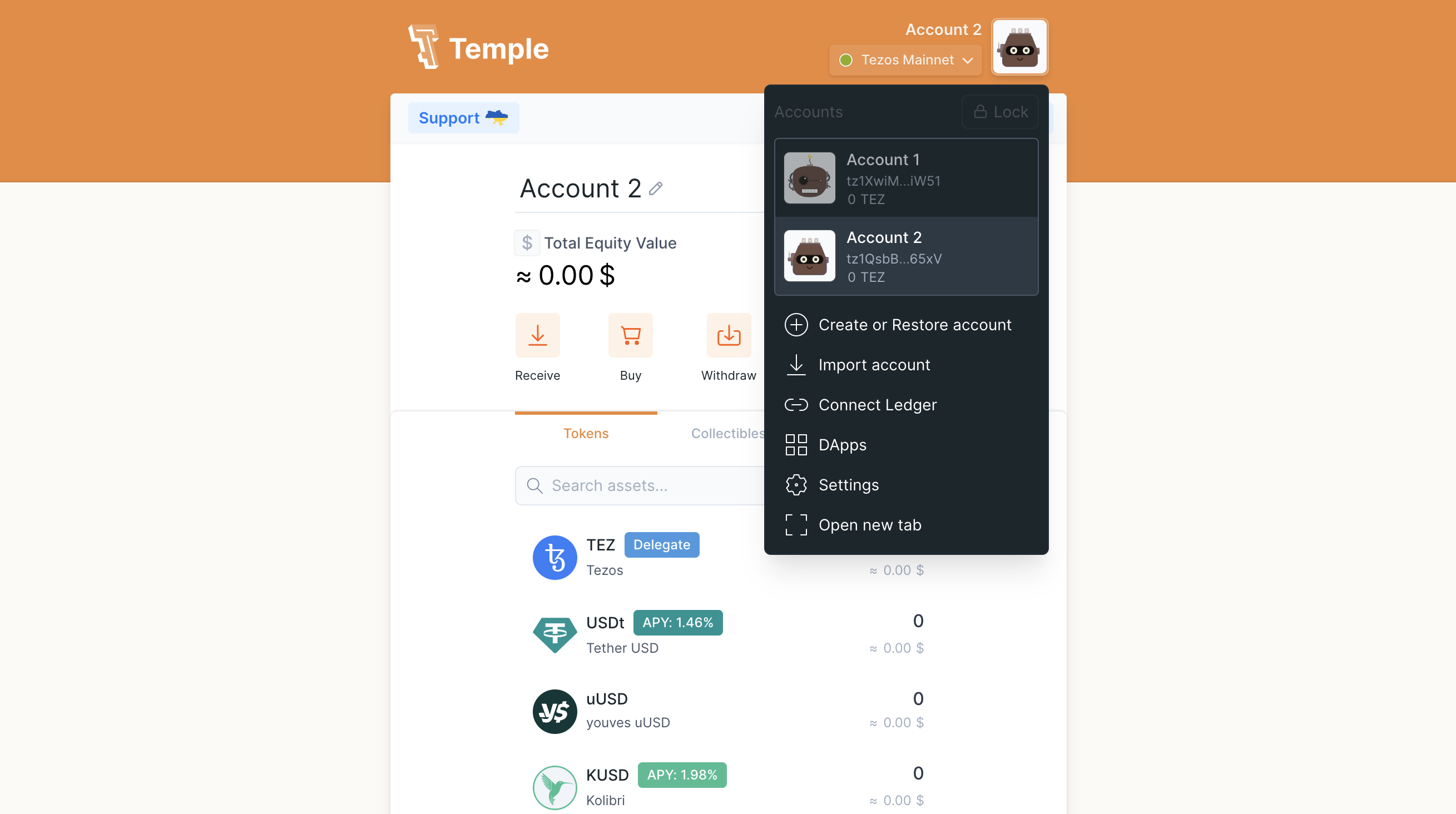 Temple wallet's multiply accounts opportunity 