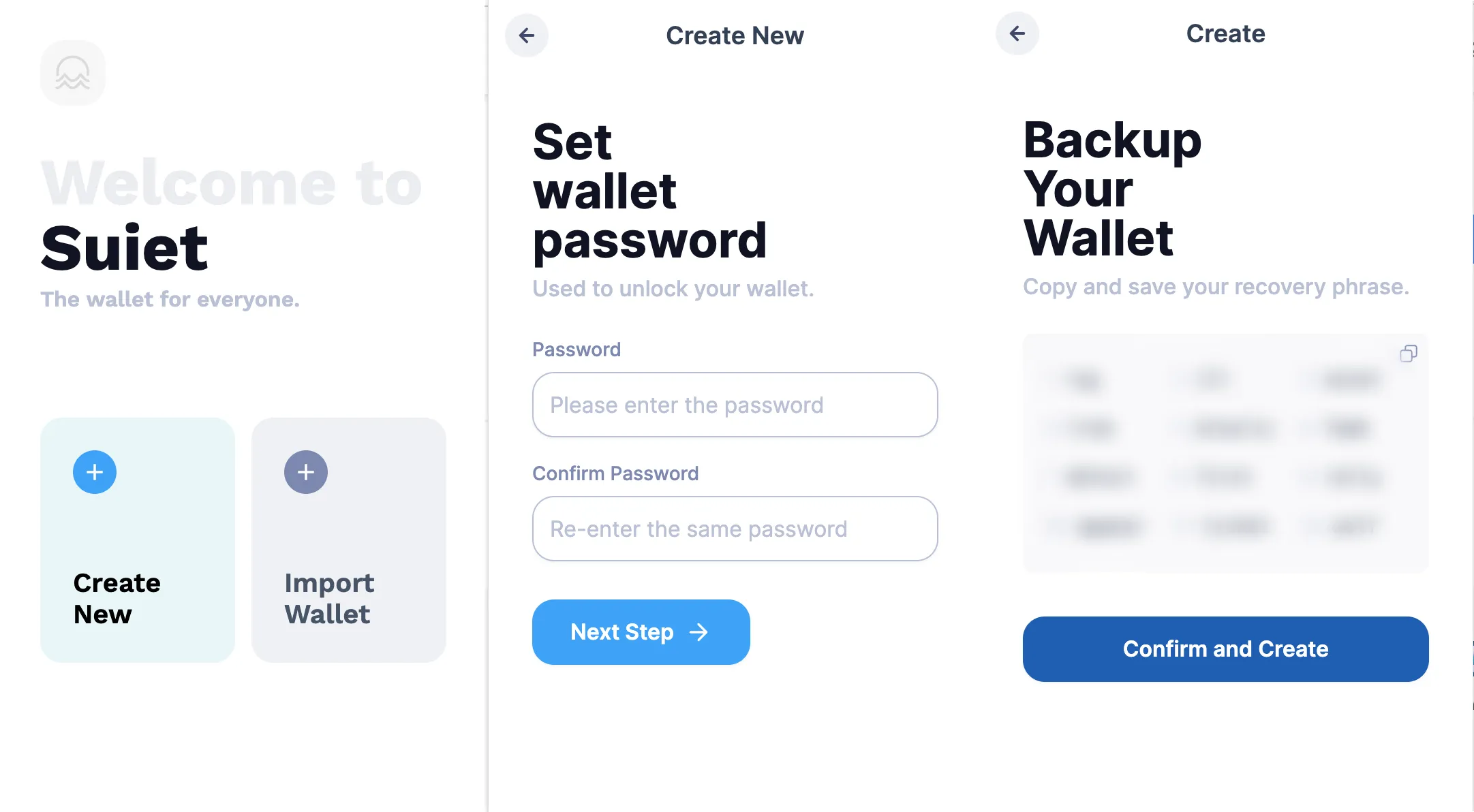 2 Create wallet, setup password and save recovery phrase