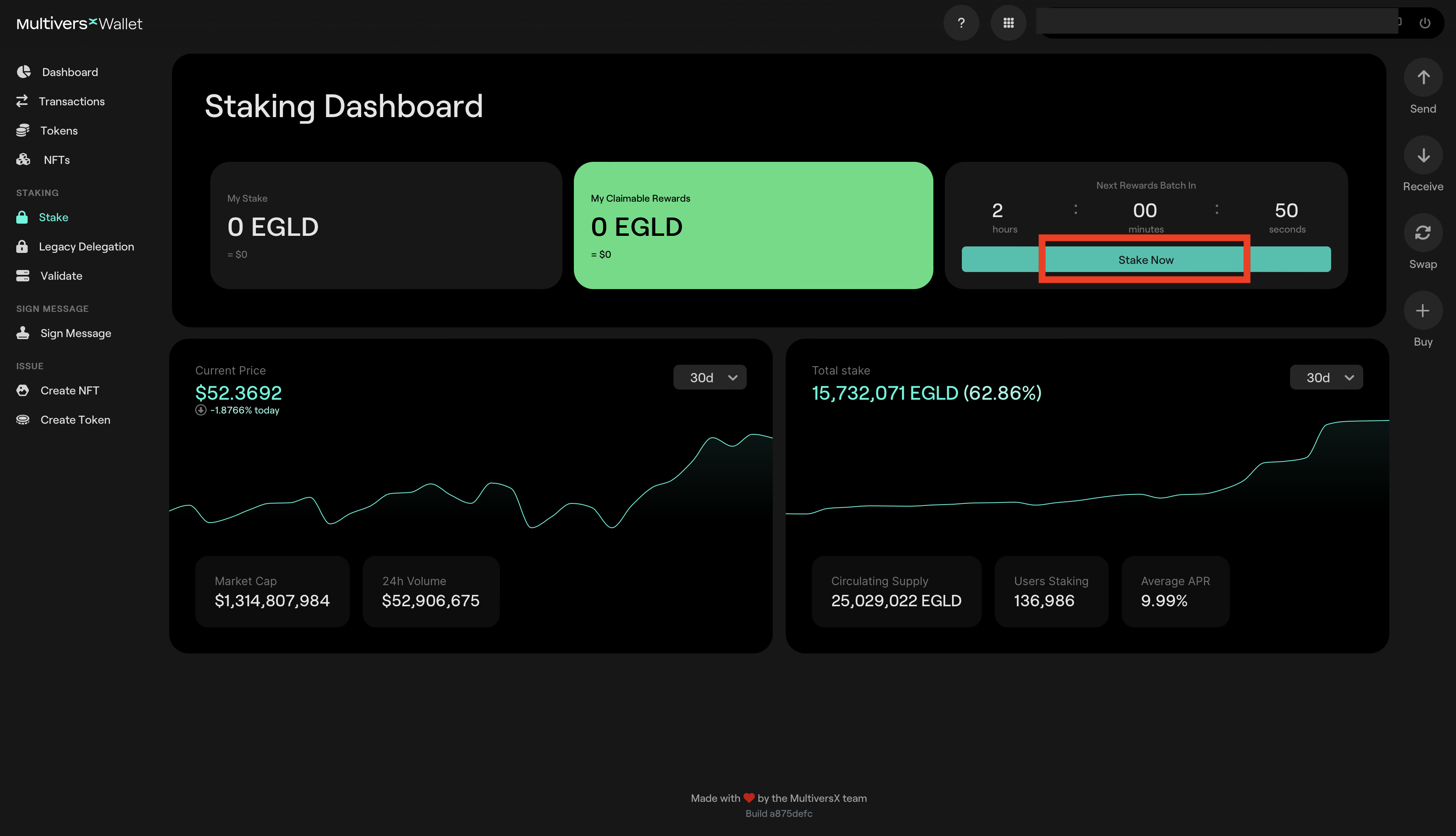 MultiversX Wallet Staking Dashboard of MultiversX Web Wallet