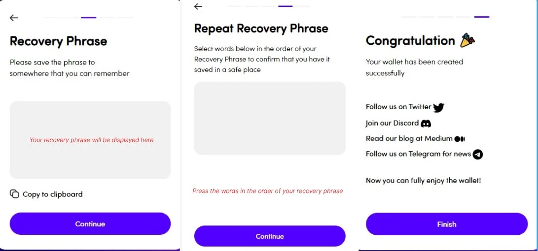 save the recovery phrase