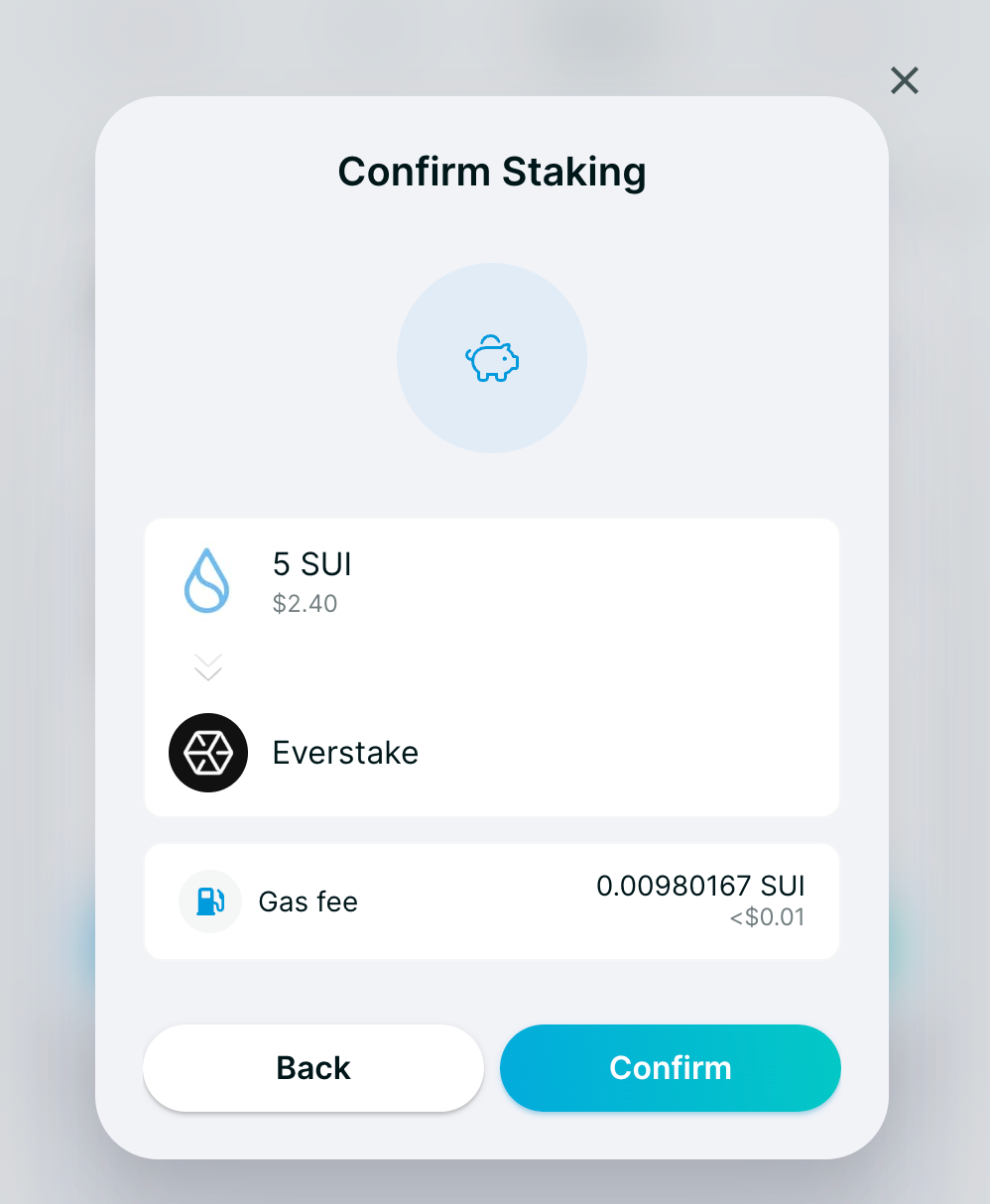 Confirm staking Sui tokens with Everstake