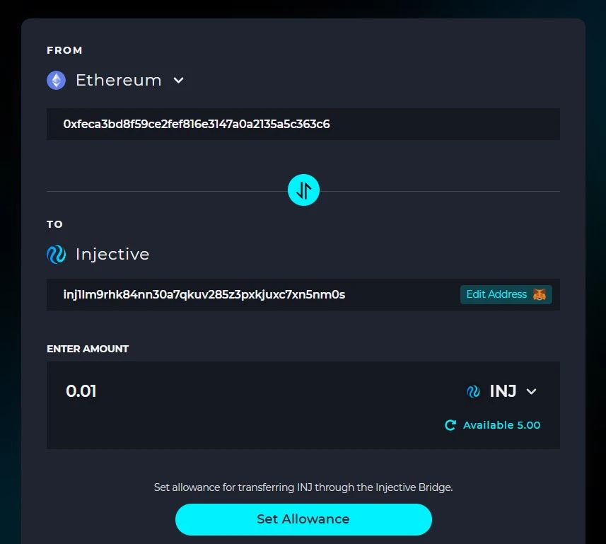 Set the parameters for transfer