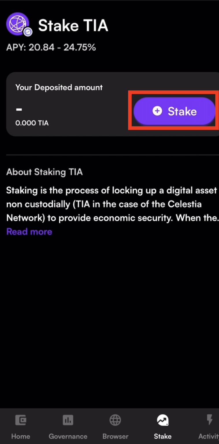 Leap wallet, launch TIA staking