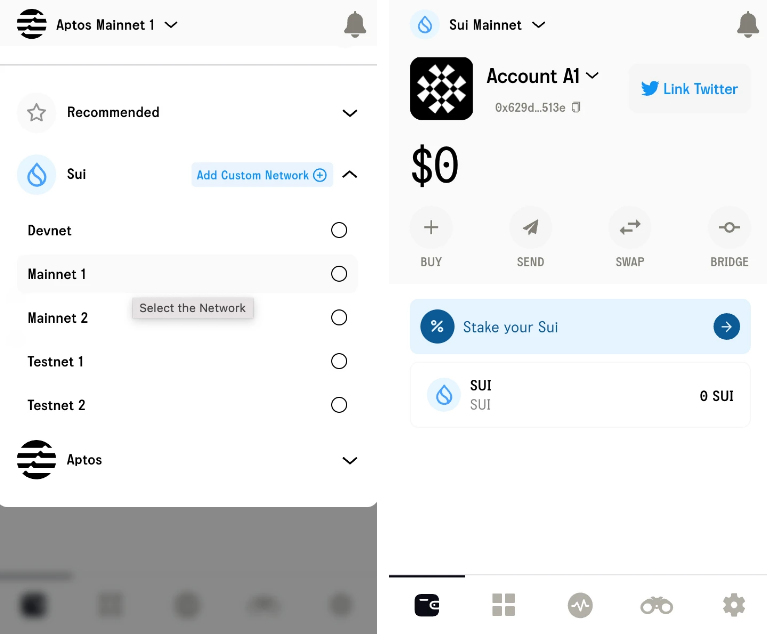 8 Choose Sui Mainnet and top up account