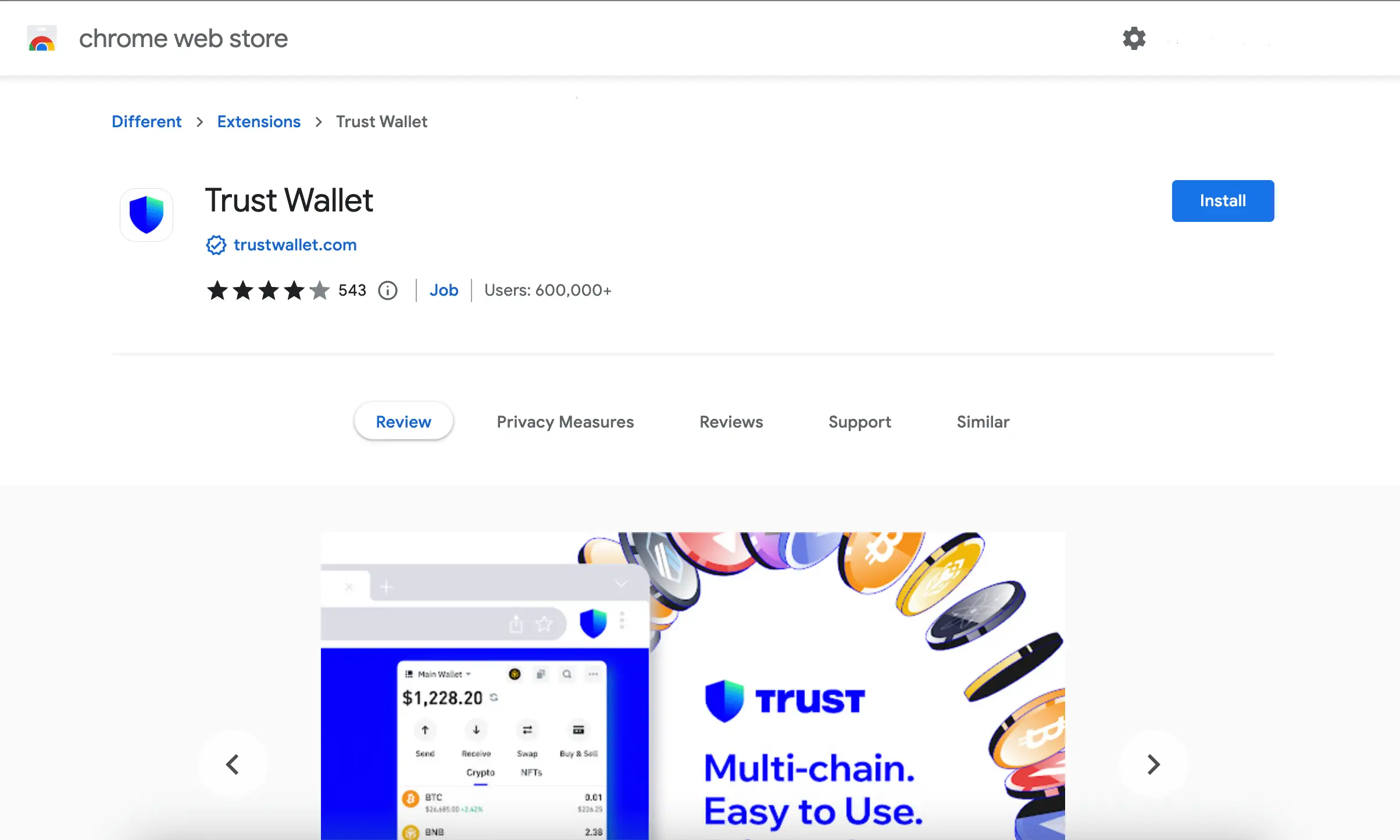 Installing Trust wallet extension