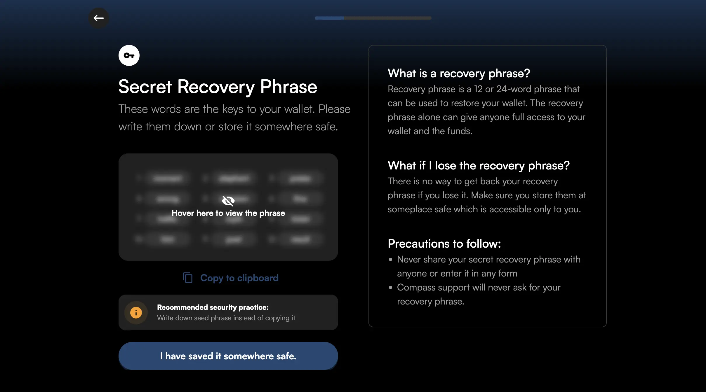 Save your recovery phrase