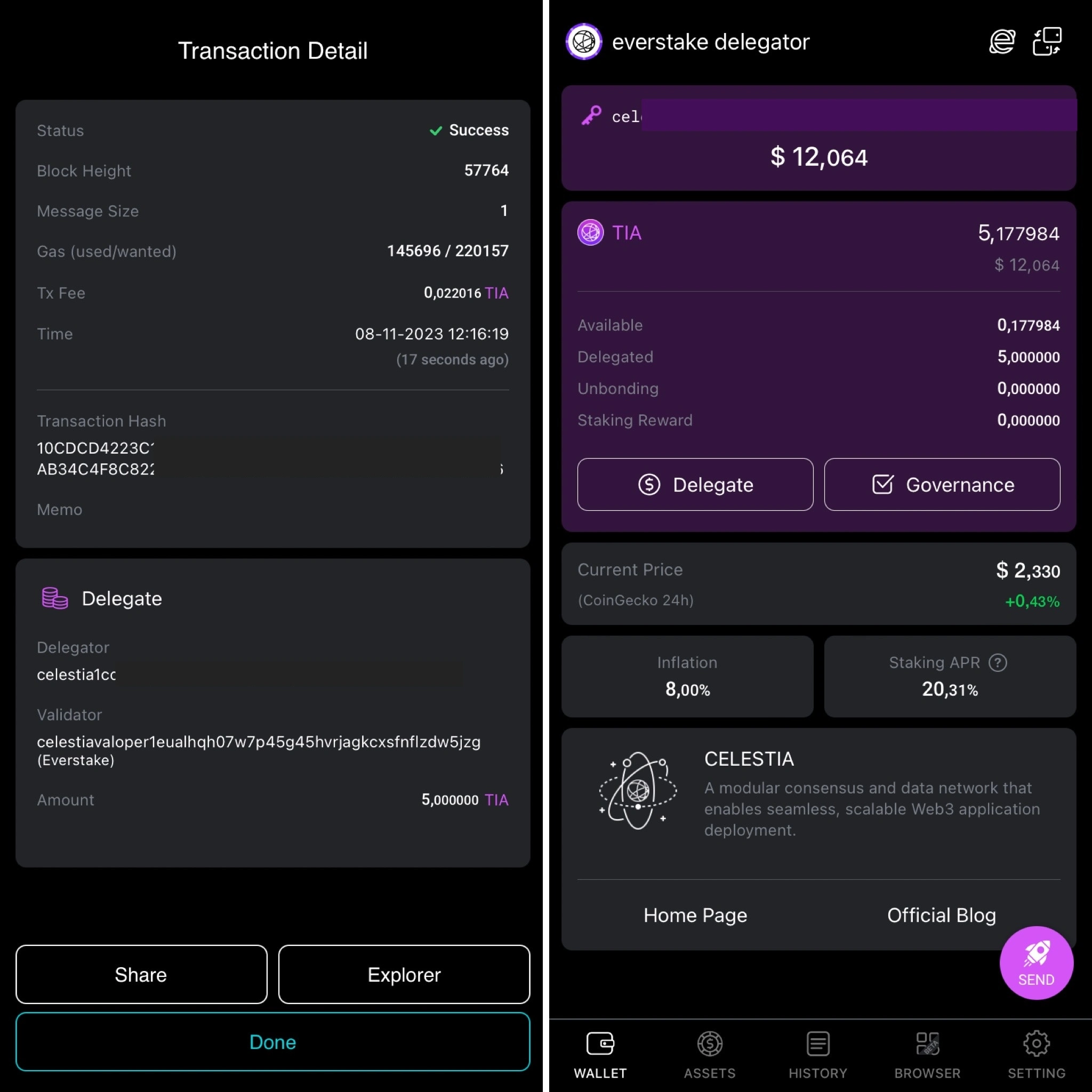 Cosmostation, check transaction details