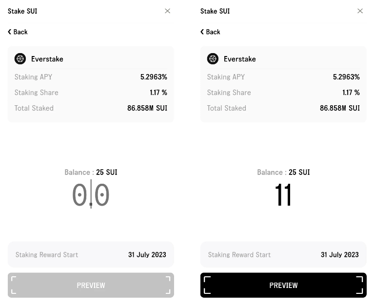 10 amount of Sui tokens to stake with Everstake