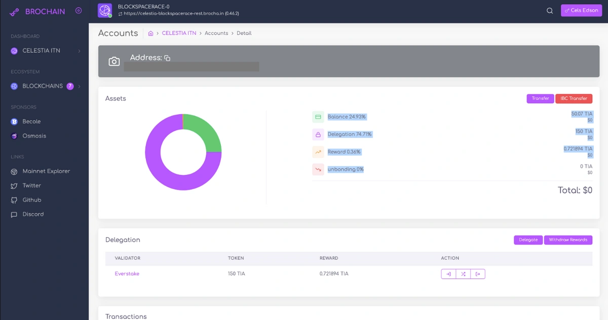 Brochain explorer, connecting wallet