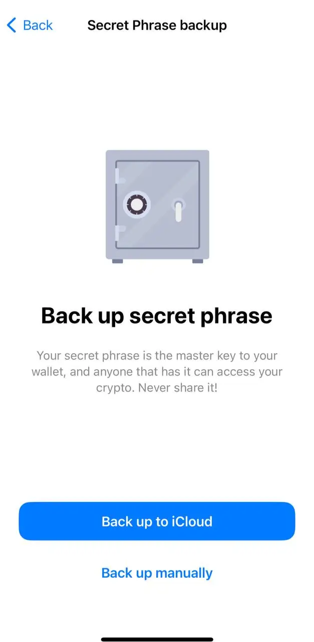 Back up secret phrase