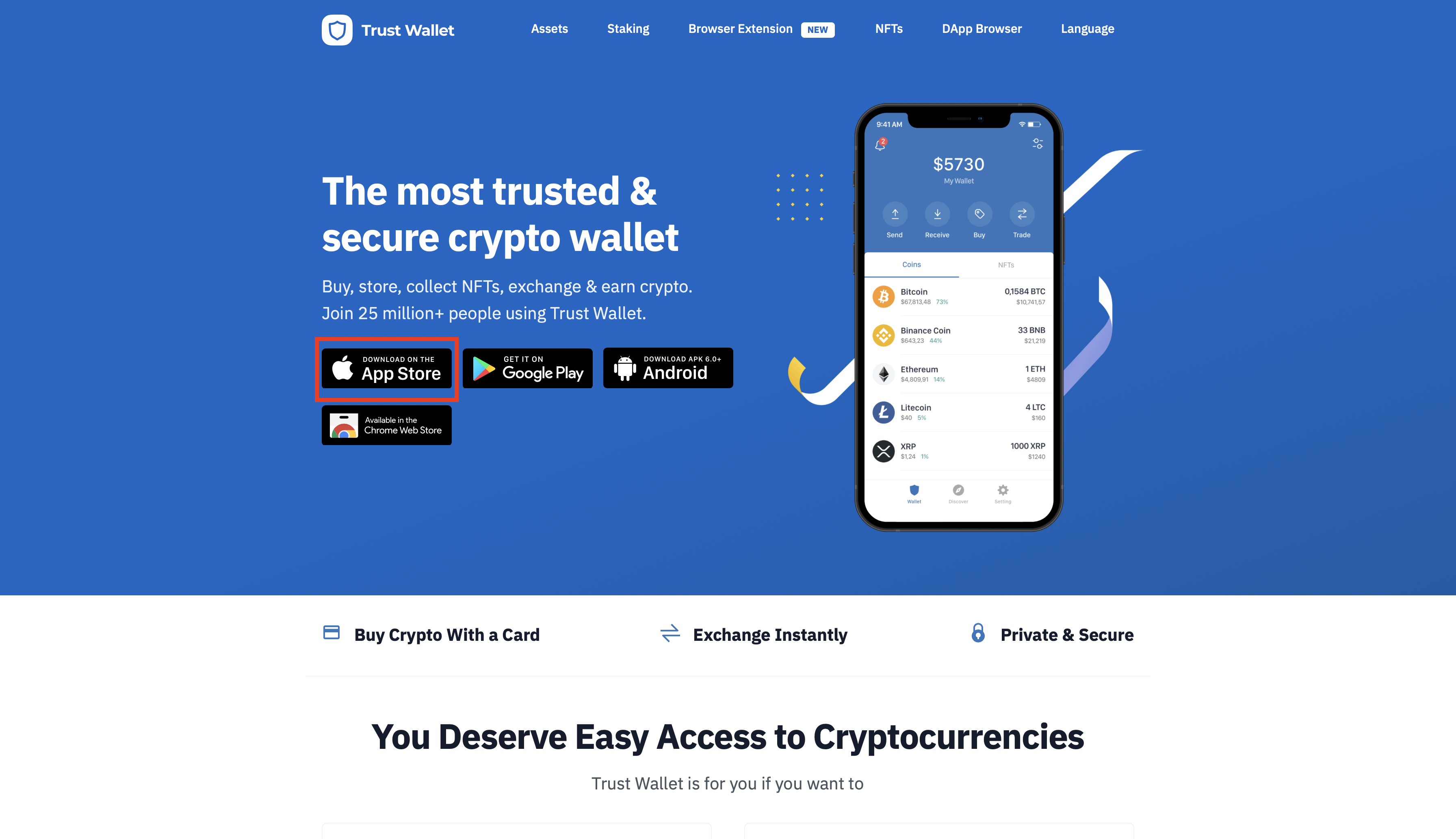 Trust wallet website, download from App Store button